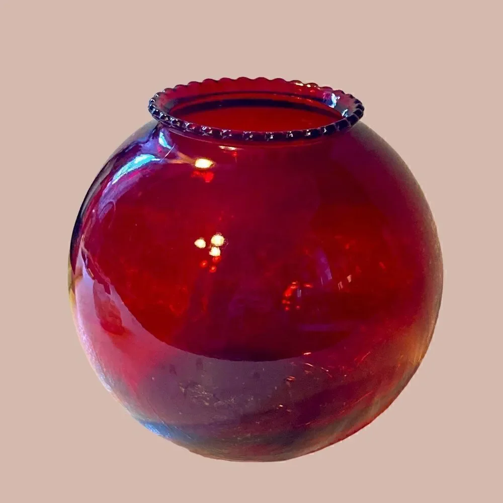 Vintage Anchor Hocking Depression Ruby Red Round Vase